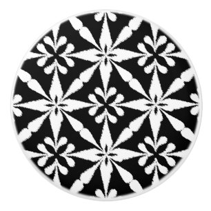 Bouton De Porte En Céramique Motif Ikat Star - Noir et Blanc