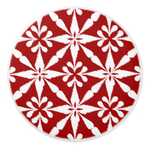 Bouton De Porte En Céramique Motif Ikat Star - Rouge foncé et blanc