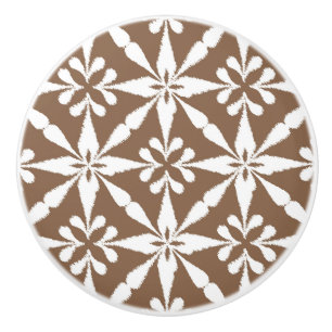 Bouton De Porte En Céramique Motif Ikat Star - Taupe Tan et Blanc