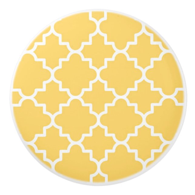 Bouton De Porte En Céramique Motif jaune de Quatrefoil (Devant)