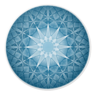 Bouton De Porte En Céramique Motif kaléidoscope bleu blanc Mandala