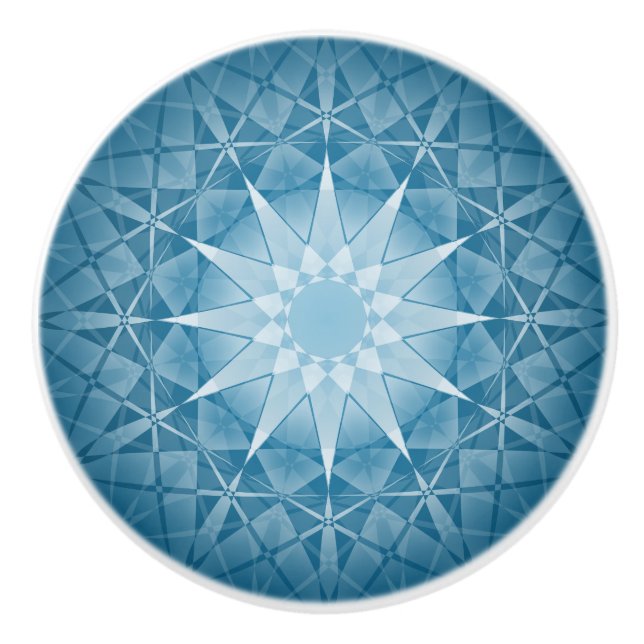 Bouton De Porte En Céramique Motif kaléidoscope bleu blanc Mandala (Devant)