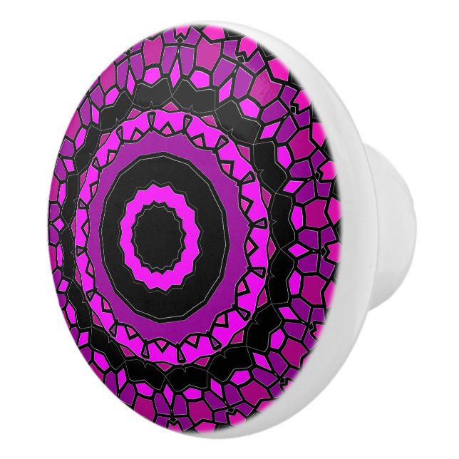 Bouton De Porte En Céramique Motif kaléidoscope rose et noir (Droite)