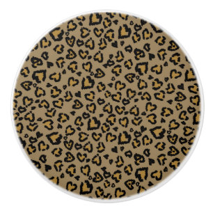 Bouton De Porte En Céramique « Motif léopard à cœur en couleurs naturelles