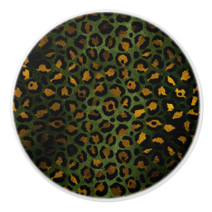 Bouton De Porte En Céramique Motif léopard guépard vert jungle jaune