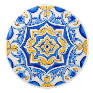 Bouton De Porte En Céramique Motif majolique peint à la main