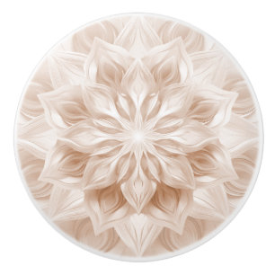 Bouton De Porte En Céramique Motif mandala 3D brillant beige