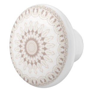 Bouton De Porte En Céramique Motif Mandala Beige et Crème