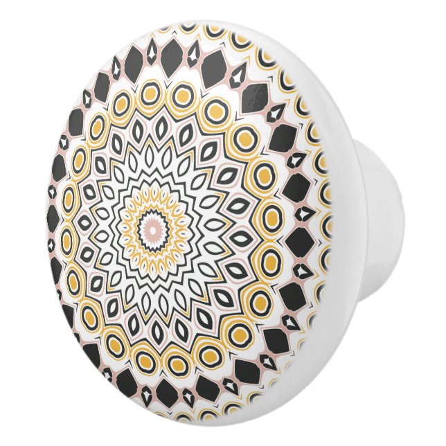 Bouton De Porte En Céramique Motif Mandala Golden et Charcoal (Droite)
