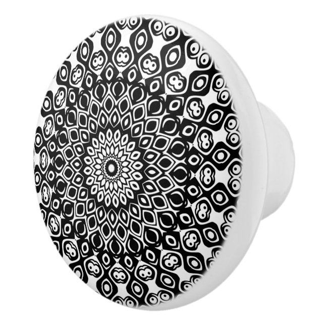 Bouton De Porte En Céramique Motif Mandala noir et blanc (Droite)