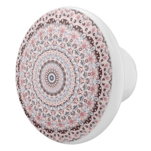 Bouton De Porte En Céramique Motif Mandala Rose et Bleu Boho
