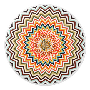 Bouton De Porte En Céramique Motif Mandala Zigzag
