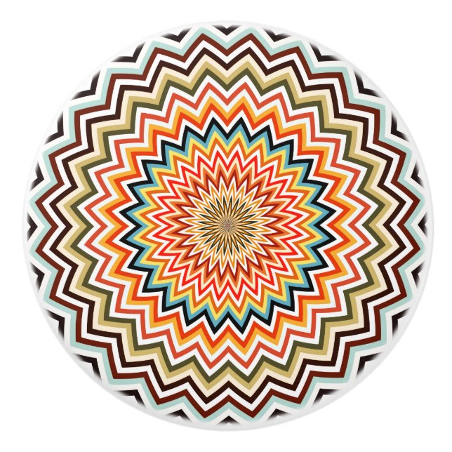 Bouton De Porte En Céramique Motif Mandala Zigzag (Devant)