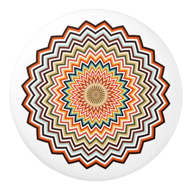 Bouton De Porte En Céramique Motif Mandala Zigzag (Devant)
