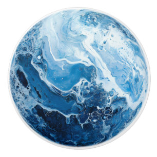 Bouton De Porte En Céramique Motif marbre couleur bleu