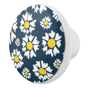 Bouton De Porte En Céramique Motif marguerrier, motif floral, marguerites blanc