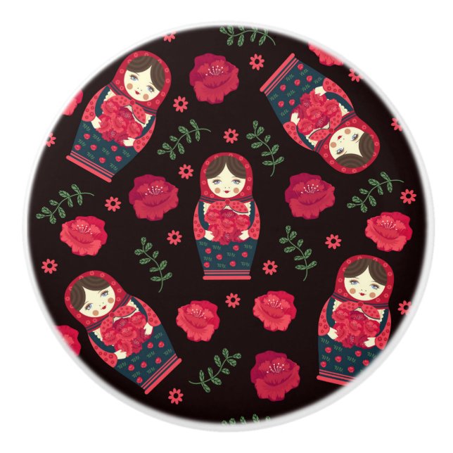Bouton De Porte En Céramique Motif Matreshka (Devant)