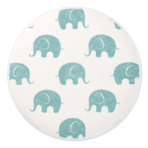 Bouton De Porte En Céramique Motif mignon turquoise d'éléphant