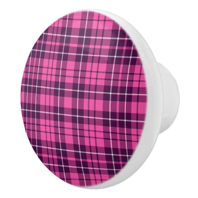 Bouton De Porte En Céramique Motif moderne Tartan rose (Droite)