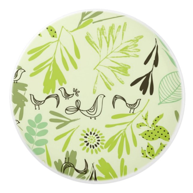 Bouton De Porte En Céramique motif montrant de petits oiseaux de bébé (Devant)