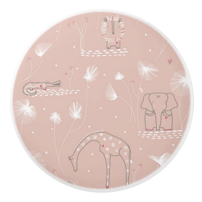 Bouton De Porte En Céramique motif montrant les animaux mignons de jungle de (Devant)