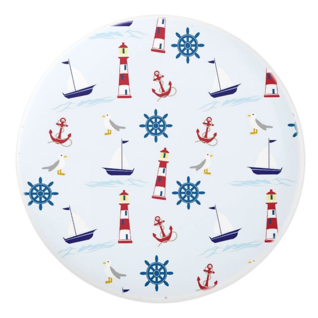 Bouton De Porte En Céramique Motif nautique (Devant)