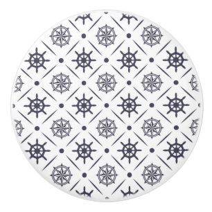 Bouton De Porte En Céramique Motif nautique avec volant et boussole