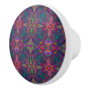 Bouton De Porte En Céramique Motif ondulé vert, orange et violet trippy cool