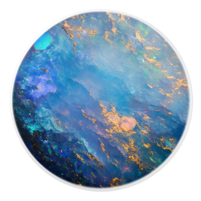 Bouton De Porte En Céramique Motif Opal Blue Gem (Devant)