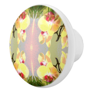 Bouton De Porte En Céramique Motif Orchidées Jaunes