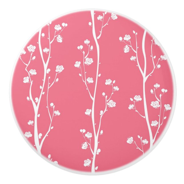 Bouton De Porte En Céramique Motif oriental de fleur de prune (Devant)