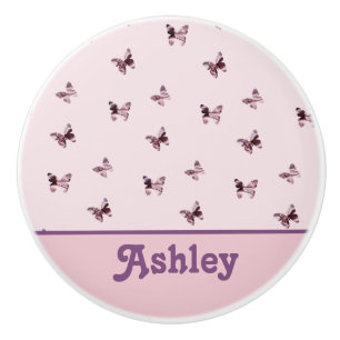 Bouton De Porte En Céramique Motif papillon Beau animal rose et pourpre