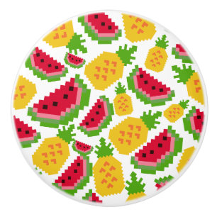 Bouton De Porte En Céramique Motif Pixel de Pastèque et Ananas Tropicaux