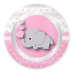 Bouton De Porte En Céramique Motif Polka Dot  Bébé rose, blanc et éléphant