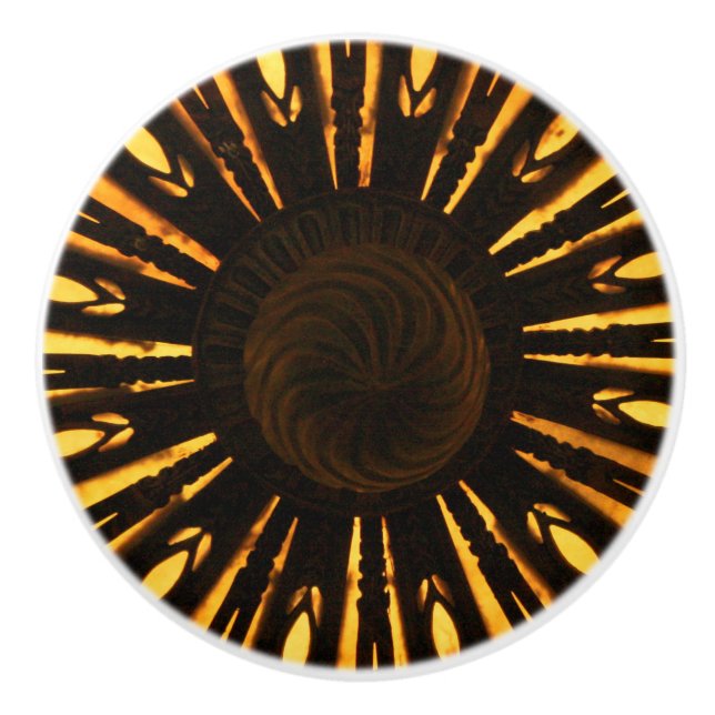 Bouton De Porte En Céramique Motif radial Sunburst Jaune (Devant)