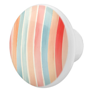 Bouton De Porte En Céramique Motif rayure coloré aquarelle lumineux