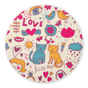 Bouton De Porte En Céramique Motif romantique coloré