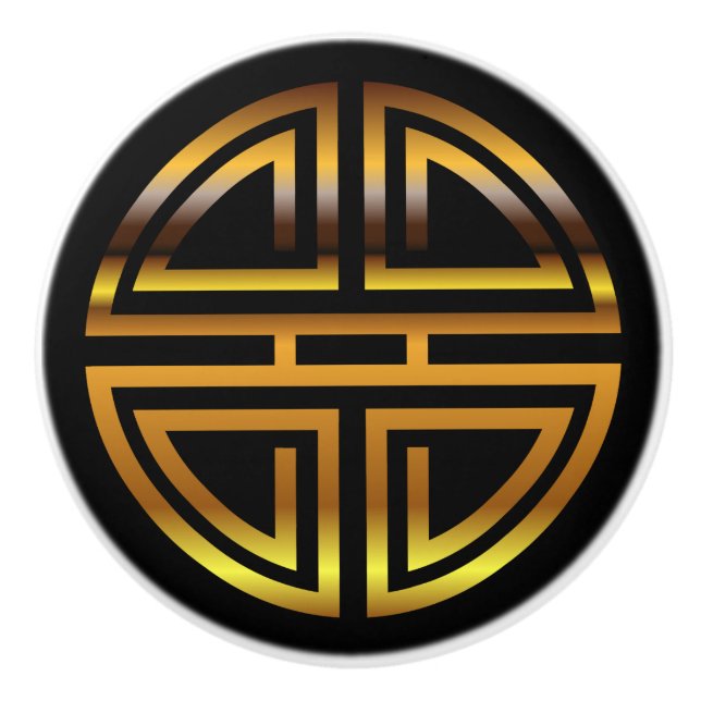 Bouton De Porte En Céramique Motif rond de longévité chinoise classique en (Devant)