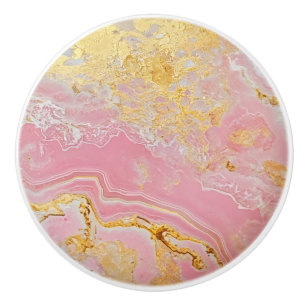Bouton De Porte En Céramique Motif rose doré en marbre