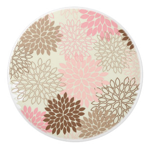 Bouton De Porte En Céramique Motif rose et Brown de maman