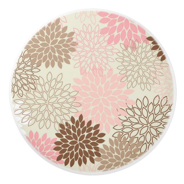Bouton De Porte En Céramique Motif rose et Brown de maman (Devant)