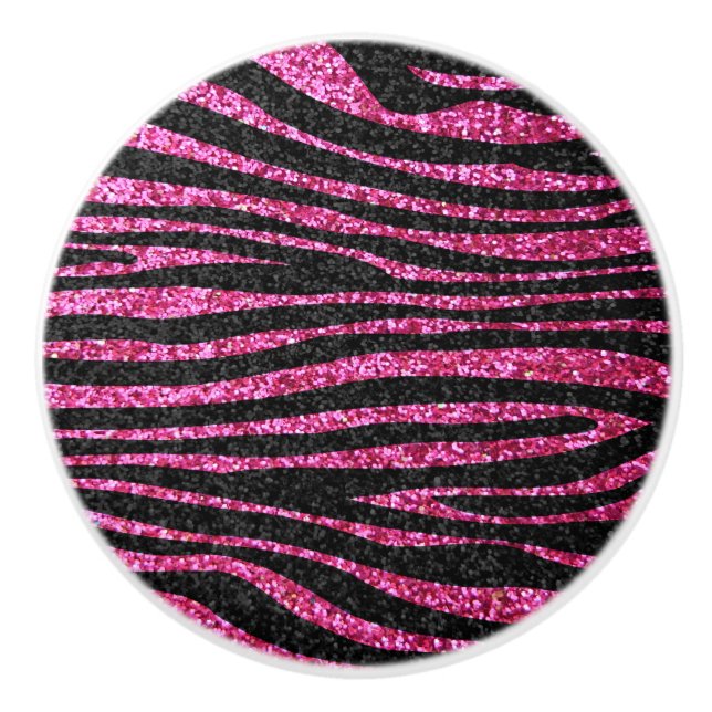 Bouton De Porte En Céramique Motif rose et noir Zèbre (fausse parties scintilla (Devant)