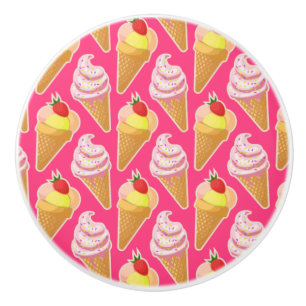Bouton De Porte En Céramique Motif rose Kawaii avec crème glacée aux fraises