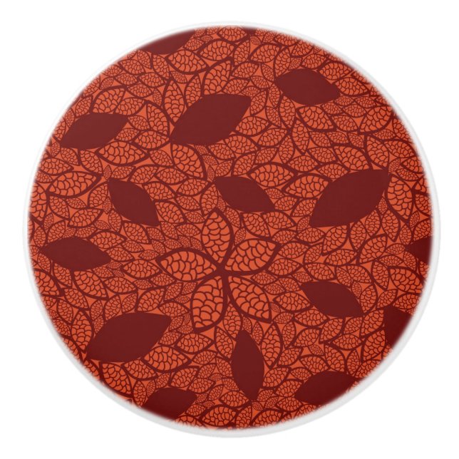 Bouton De Porte En Céramique Motif rouge de feuille sur l'orange (Devant)