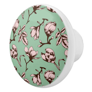 Bouton De Porte En Céramique Motif sans couture avec bourgeons floraux des arbr