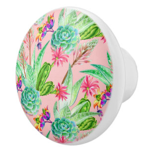 Bouton De Porte En Céramique Motif Succulent de l'aquarelle florissante