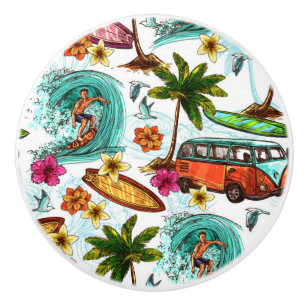 Bouton De Porte En Céramique Motif surfant d'Hawaï