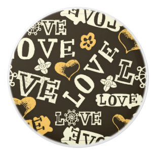 Bouton De Porte En Céramique Motif tiré par la main d'amour