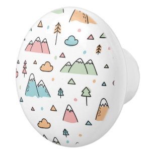 Bouton De Porte En Céramique Motif tiré par la main mignon de scène de montag