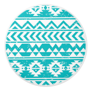 Bouton De Porte En Céramique Motif tribal aztèque grunge turquoise